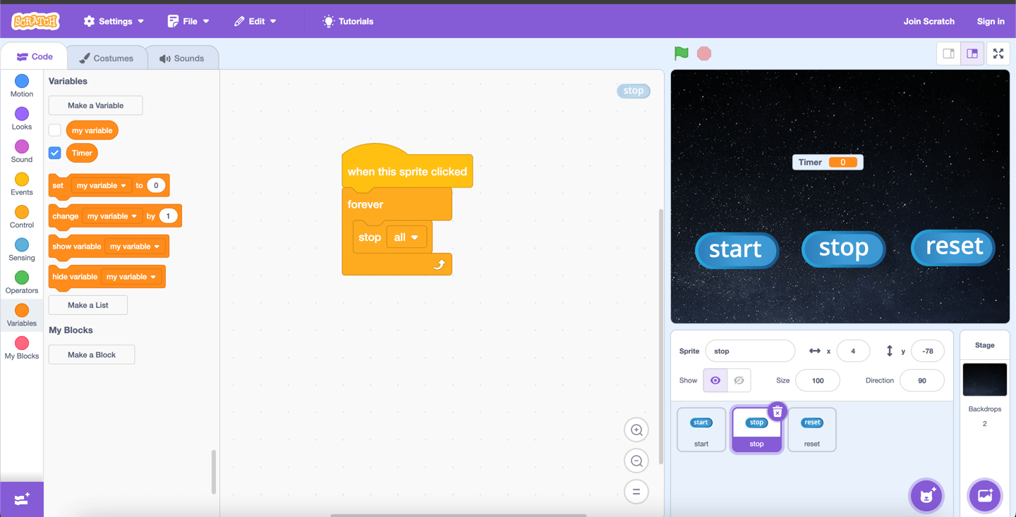 Create a Timer in Scratch